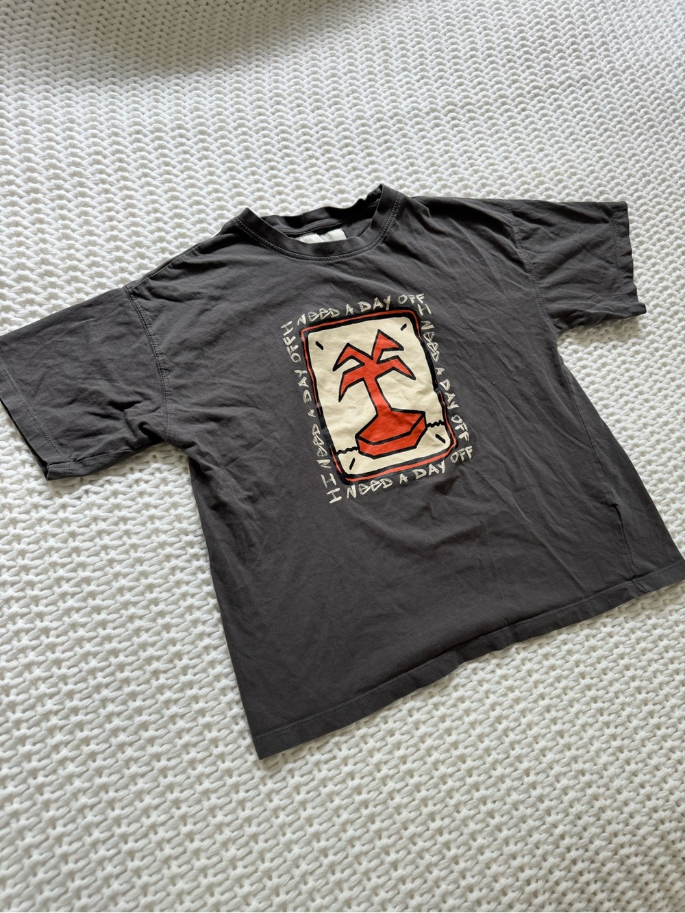 Zara Black Short-Sleeve Tee with Red Palm Patch and Cream Frame